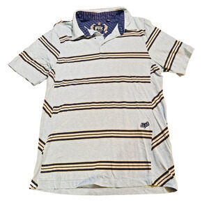 Fox Racing Mens Polo Shirt Deluxe Short Sleeve Sz M lt. blue striped 100% cotton